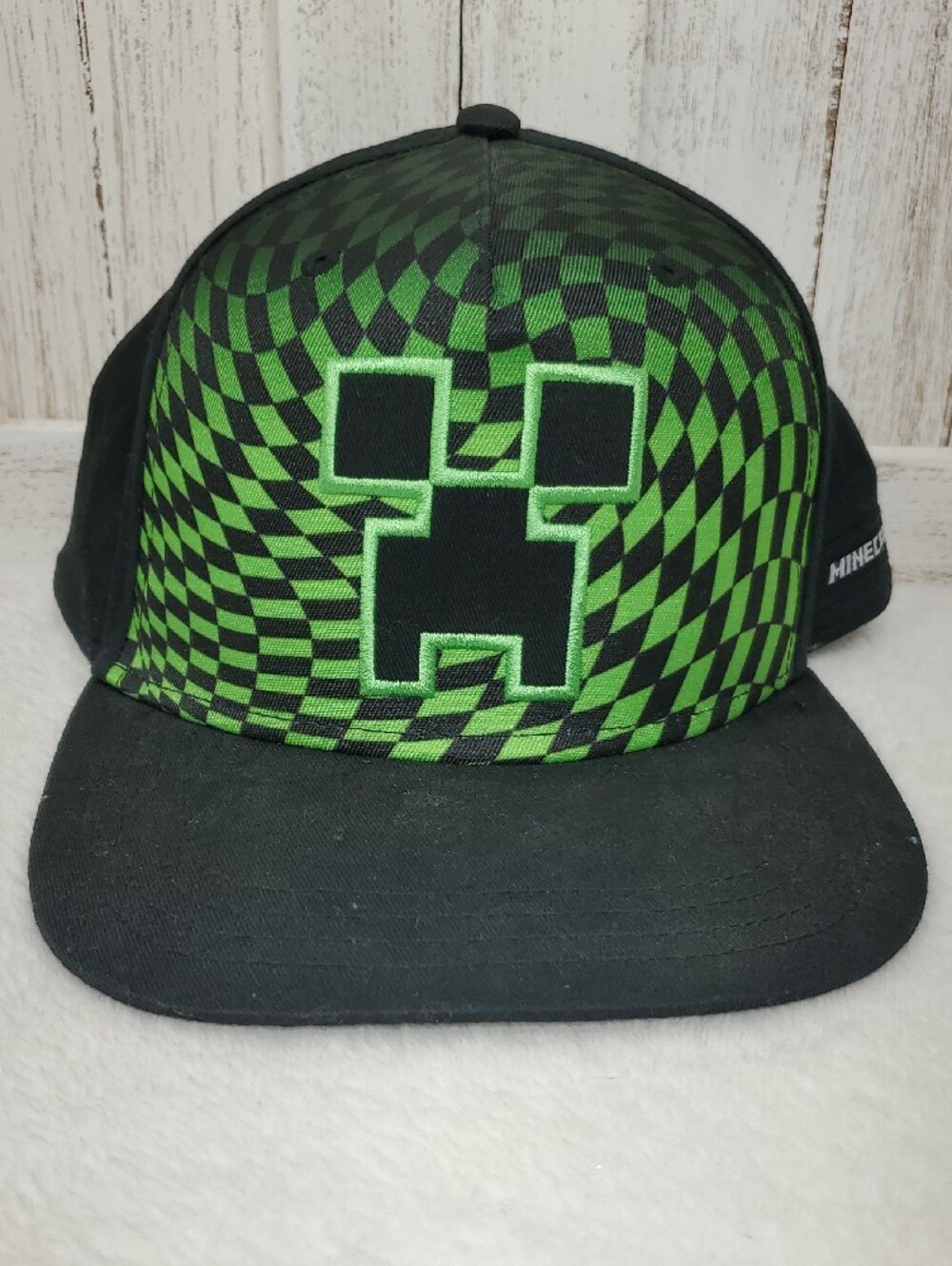 Minecraft Green & Black Creeper Snapback Baseball Hat Embroidered Youth OSFM
